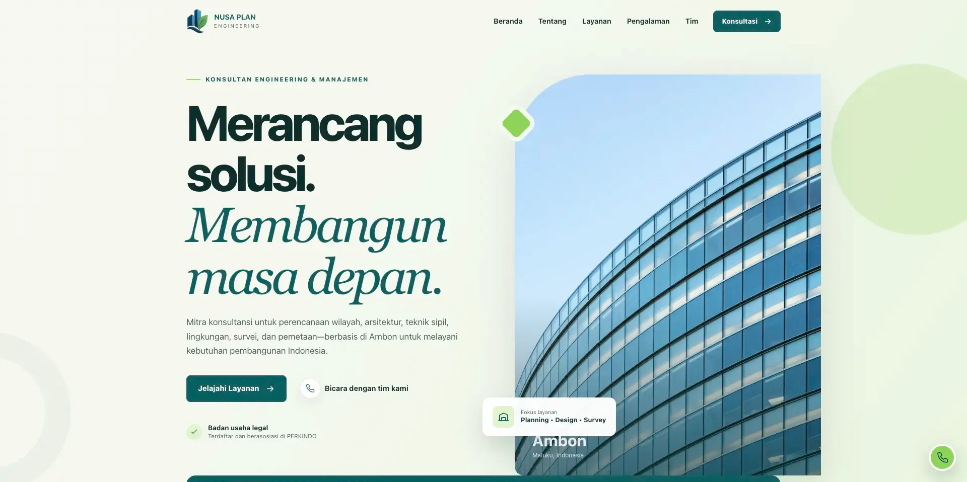 Nusa Plan Engineering company website interface